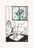 Le Lotus Bleu: Tintin with Tea Sketch Kunstdruck von Hergé (Georges Rémi) 