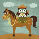 Cowboy Owl on Horse Posters by Nancy Lee