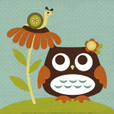 Owl Looking at Snail Posters by Nancy Lee
