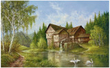 Mill With Swans Affiches par Helmut Glassl