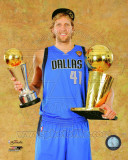 Dirk Nowitzki with the 2011 NBA Championship & MVP Trophies Game 6 of the 2011 NBA Finals Photo