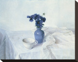 Pensées dans un vase bleu Reproduction transférée sur toile : par Arthur Easton