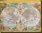 Antique Map, Orbis Terrarum, 1636 Stretched Canvas Print by Jean Boisseau