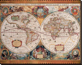 Antique Map, Geographica, Ca. 1630 Stretched Canvas Print by Henricus Hondius
