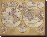 Antique Map, Globe Terrestre, c.1690 Stretched Canvas Print by Vincenzo Coronelli