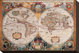 Antique Map, Geographica, Ca. 1630 Stretched Canvas Print by Henricus Hondius