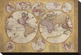 Antique Map, Globe Terrestre, 1690 Stretched Canvas Print by Vincenzo Coronelli