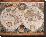 Antique Map, Geographica, Ca. 1630 Stretched Canvas Print by Henricus Hondius