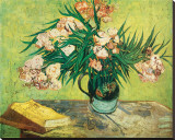 Vase with Oleanders and Books, c.1888 Stretched Canvas Print by Vincent van Gogh