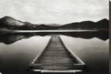 Emigrant Lake Dock I in Black and White Stretched Canvas Print by Shane Settle