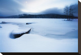 Lake of Woods Boat in Snow Stretched Canvas Print by Shane Settle