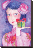 Girl With A Present Stretched Canvas Print by Monica Wang