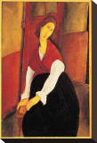 Jeanne Hebuterne with Red Shawl Stretched Canvas Print by Amedeo Modigliani