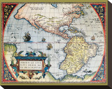 Carte des Amériques Reproduction transférée sur toile