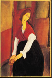 Jeanne Hebuterne with Red Shawl Stretched Canvas Print by Amedeo Modigliani