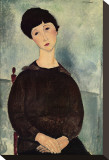 Jeune Fille Brune Assise Stretched Canvas Print by Amedeo Modigliani