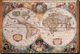 Antique Map, Geographica, Ca. 1630 Stretched Canvas Print by Henricus Hondius