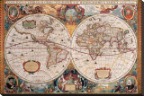 Antique Map, Geographica, Ca. 1630 Stretched Canvas Print by Henricus Hondius