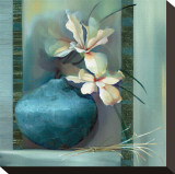 Lilies in a Blue Vase Stretched Canvas Print by Louise Montillio