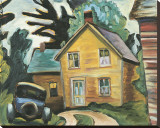 Farmhouse and Car Stretched Canvas Print by Prudence Heward