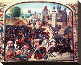 Knights Fighting for Kingdom Stretched Canvas Print