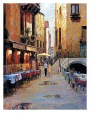 Street Cafe After Rain Venice Affiches par Haixia Liu