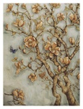 Pink Magnolia on Blue Linen Poster by Nicole Etienne