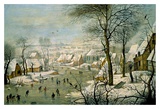 A Winter Landscape with Skaters and a Bird Trap Affiche par Peter Bruegel The Younger