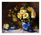 Yellow Roses with Porcelain Prints by Hope Reis