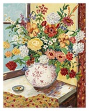 Flowers in Red and White Vase Affiches par Suzanne Etienne