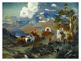 Train d'émigrants au lac Donner Affiche par David Johnson