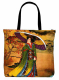 Yellow and Purple Japanese Umbrella Tote Bag
