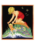 Girl and Doll - Child Life, August 1928 Giclee Print by Hazel Frazee