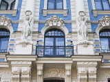 Latvia, Riga, Art Nouveau District, Strelnieku Iela Street, Stockholm School of Economics Fotografie-Druck von Walter Bibikow