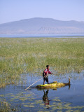 Ethiopia, Lake Awassa; a Young Boy Punts a Traditional Reed Tankwa Through the Reeds Fotografie-Druck von Niels Van Gijn