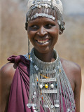 A Maasai Girl from the Kisongo Clan Wearing an Attractive Beaded Headband and Necklace Photographic Print by Nigel Pavitt