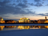 Russia, St;Petersburg; the Partly Frozen Neva River with the Maritime Musem and Two Rostral Columns Photographic Print by Ken Sciclina