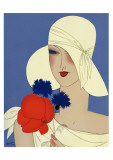 Art Deco Lady with a Large Red Flower - Reprodüksiyon Art Deco Lady with a Large Red Flower - Reprodüksiyon