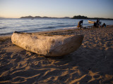 Malawi, Monkey Bay; an Old Dug-Out Canoe Pulled Up on to the Beach of Lake Malawi Fotografie-Druck von Niels Van Gijn