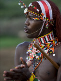 Kenya, Laikipia, Ol Malo; a Samburu Warrior Sings and Claps During a Dance Photographie par John Warburton-lee