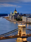 Hungary, Budapest, Parliament Buildings, Chain Bridge and River Danube Photographic Print by Michele Falzone