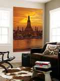 Thailand, Bangkok, Wat Arun ,Temple of the Dawn and Chao Phraya River Illuminated at Sunset Wall Mural by Gavin Hellier