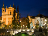 Evening View of Franciscan Church, Presernov Trg Square and Triple Bidge, Ljubljana, Slovenia Photographic Print by Steve Outram