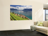 Switzerland, Vaud, Lavaux Vineyards, St; Saphorin Village and Lac Leman / Lake Geneva Wall Mural by Michele Falzone