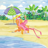Beach Chair Flamingo Affiches par Paul Brent