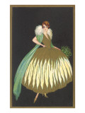 Full-Skirted Evening Dress with Fur Wrap Lámina giclée