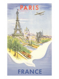 Airplane Flying over Paris, France Lámina giclée Airplane Flying over Paris, France Lámina giclée
