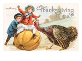 Greetings, Children with Turkey and Pumpkin Posters