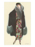 Smiling Lady with Fur-Trimmed Coat Posters