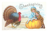 Children with Pumpkin, Thanksgiving Turkey Giclee Print